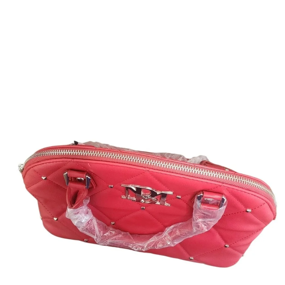 Badgley Mischka Red Quilted Satchel with Silver Hardware - Picture 2 of 11